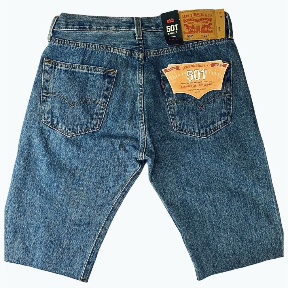 Levis 501 Mens NWT Stretch Straight Leg Button Fly Raw Hem Jean Shorts 31 x 13
